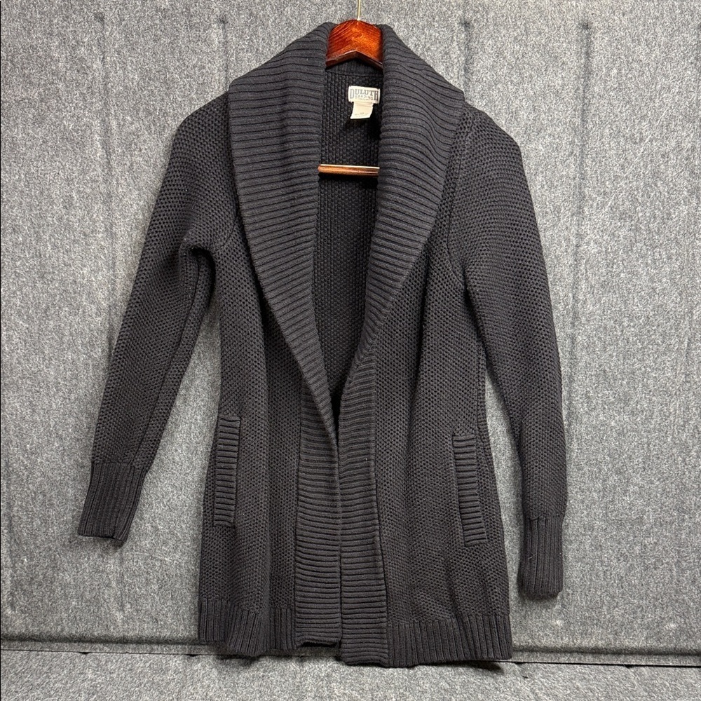 Duluth Trading Co Black Shawl Collar Cardigan